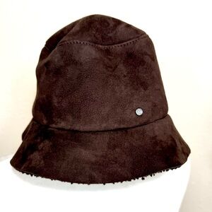 Brown Suede Bucket Hat Maison Michel Fredo sheepskin bucket